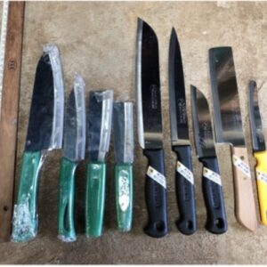 Collection of kitchen knives for cutting, peeling fruits and vegetables